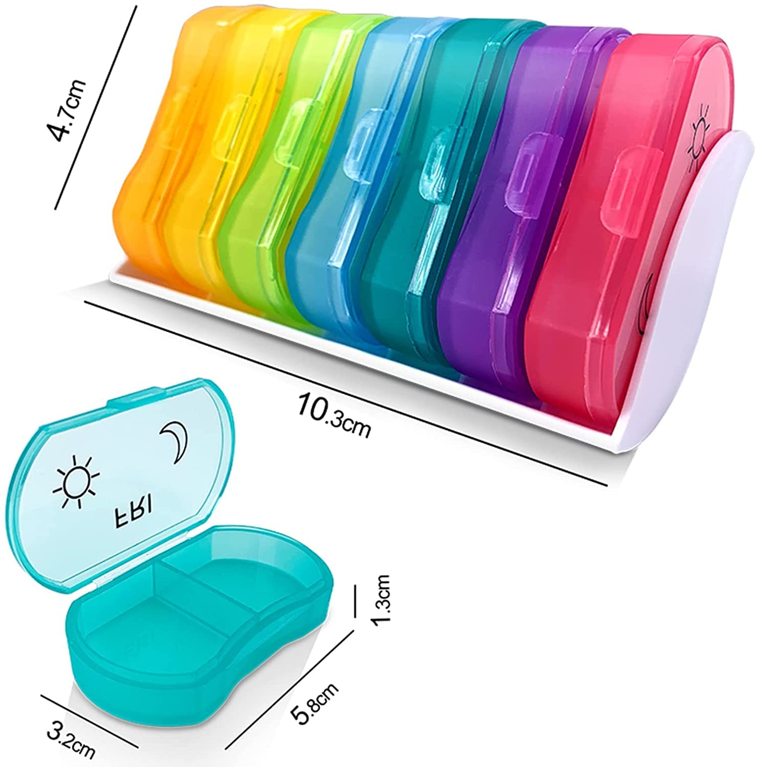 Dispensador semanal de vitaminas de plástico Rainbow para el hogar
