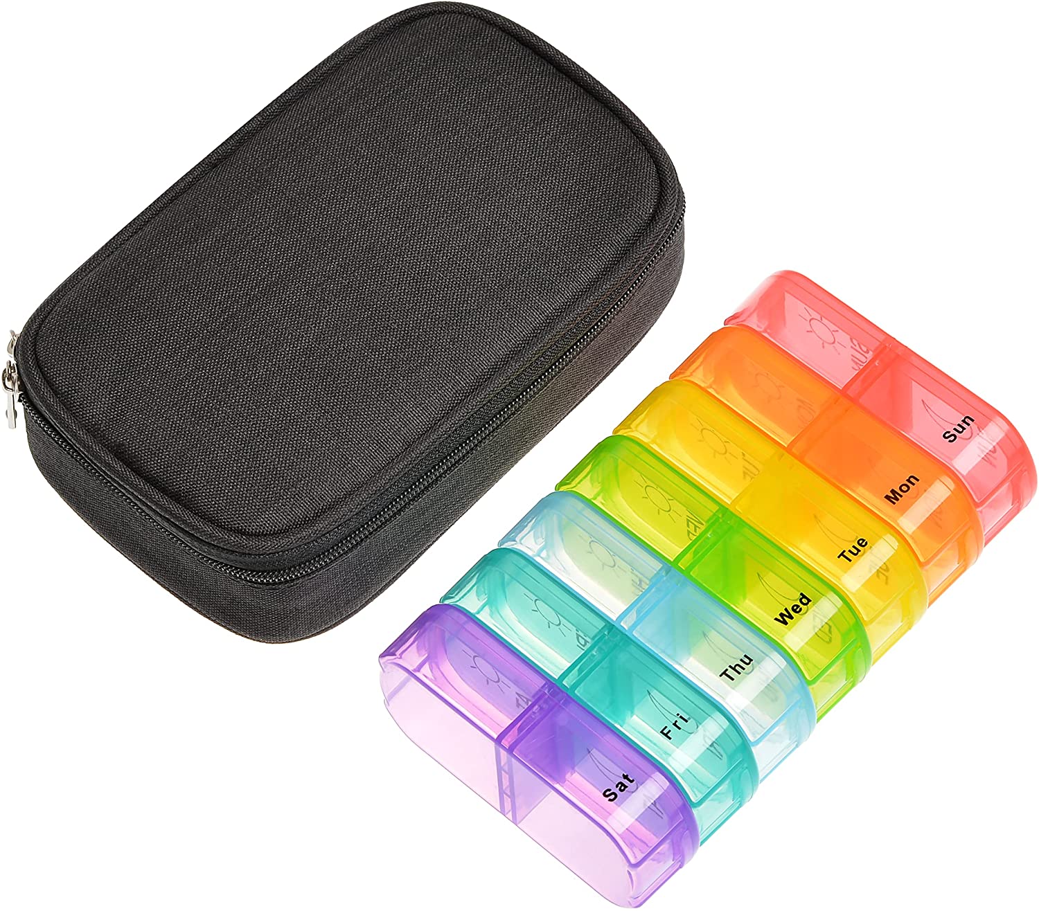 Bonito organizador de pastillas de viaje de lona para 7 días con bolsa con cremallera