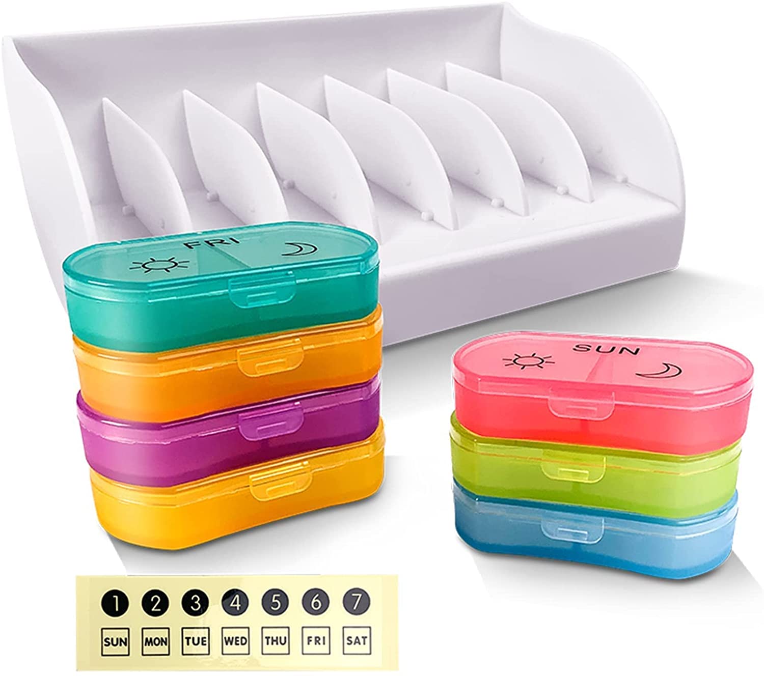 Dispensador semanal de vitaminas de plástico Rainbow para el hogar