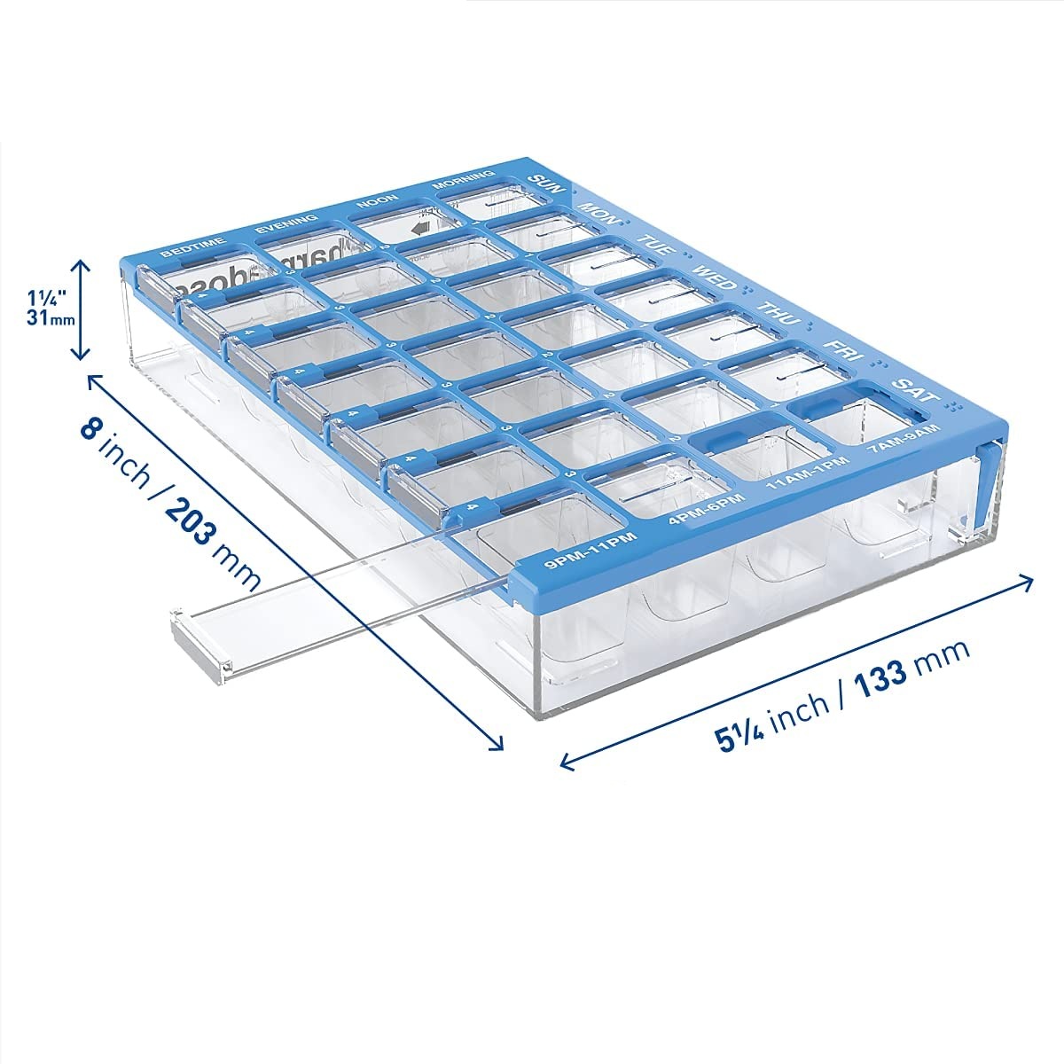 Caja organizadora de pastillas Home Weekly 4 veces al día con tapa transparente