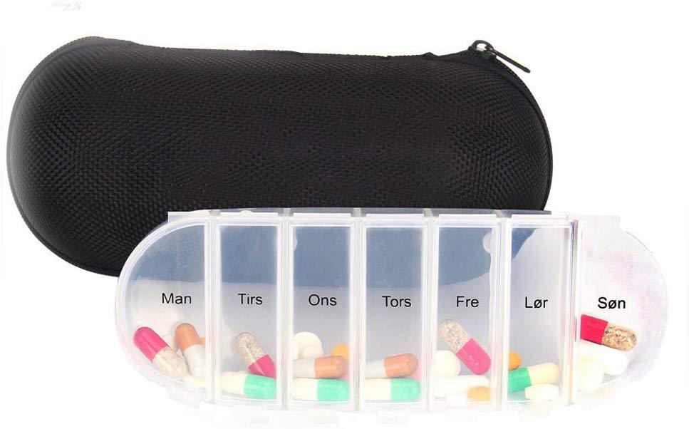 Pastillero semanal de plástico de 7 compartimentos con estuche para gafas