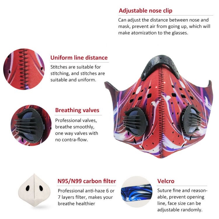 Deportes ajustables máscara de respiración con filtros para el ciclismo