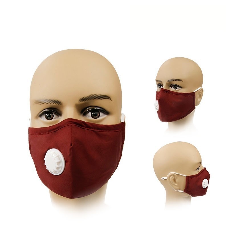 Máscara de algodón rojo de 3 capas de 3 capas con filtro de carbono y válvula de respiración