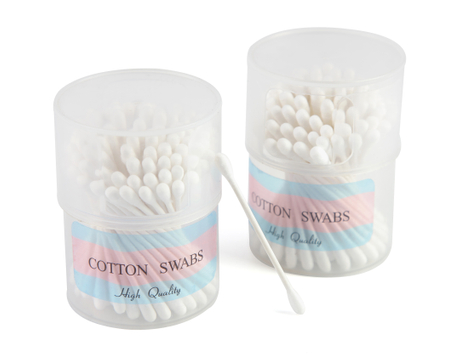 Swab de algodón blanco desechable con caja de plástico para maquillaje